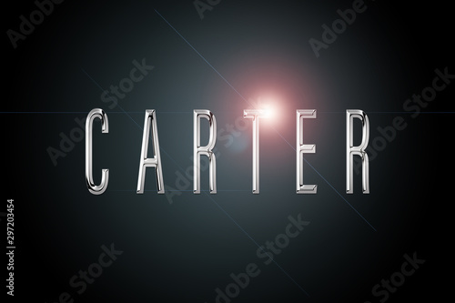 Fotografija first name Carter in chrome on dark background with flashes