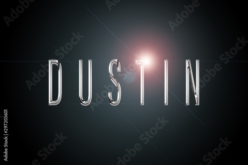 first name Dustin in chrome on dark background with flashes photo
