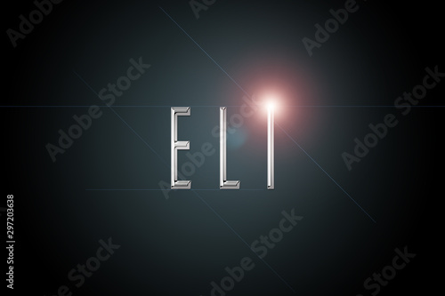 first name Eli in chrome on dark background with flashes photo
