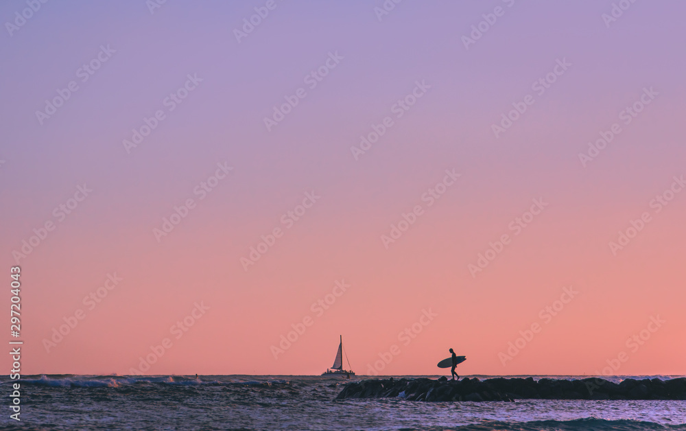 Hawaii Surfer Sunset