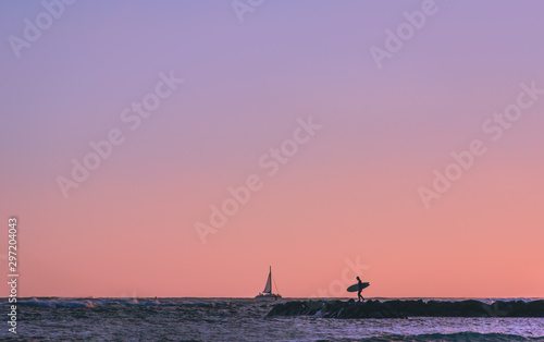 Hawaii Surfer Sunset