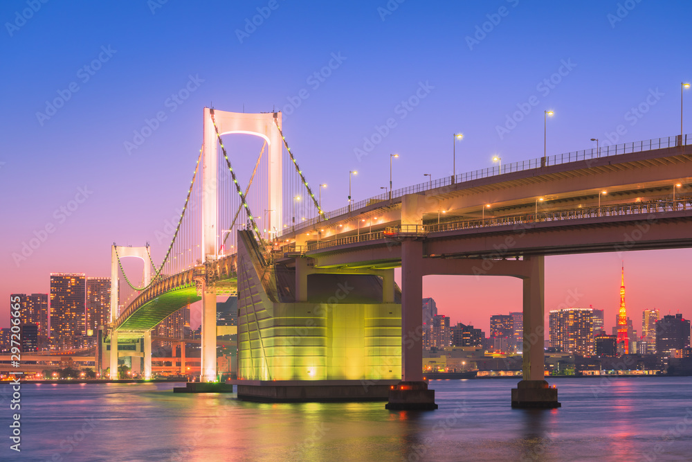 Rainbow Bridge and Tokyo Tower at dusk Rainbow Bridge and Tokyo Tower at dusk