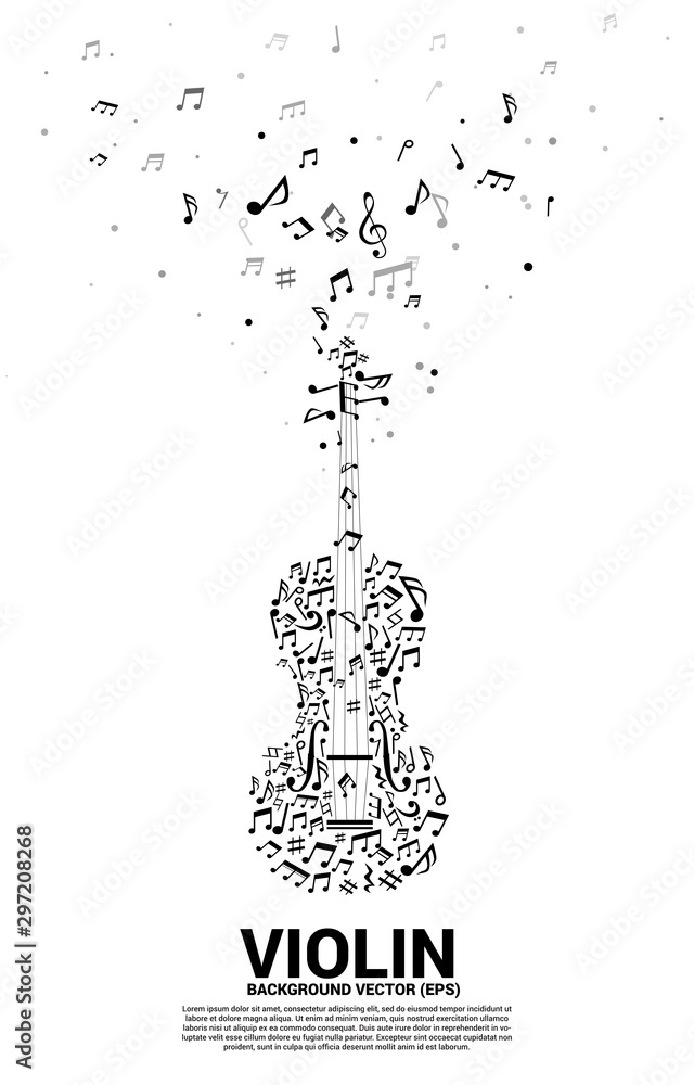Vector music melody note dancing flow shape violin icon . Concept background for song and concert theme.