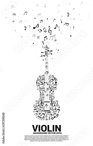 Vector music melody note dancing flow shape violin icon . Concept background for song and concert theme.