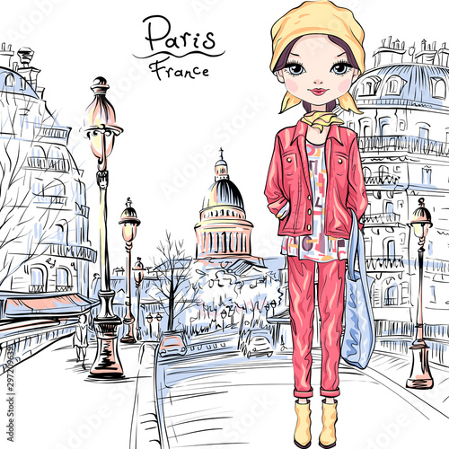 Vector baby girl in Paris