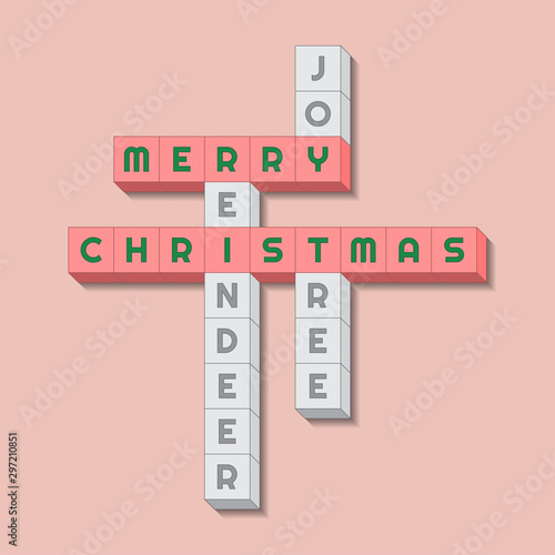 Merry christmas with relevant vocabulary in crosswords style - Vector illustration photo