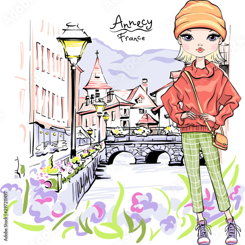 Vector blond girl in Ancy