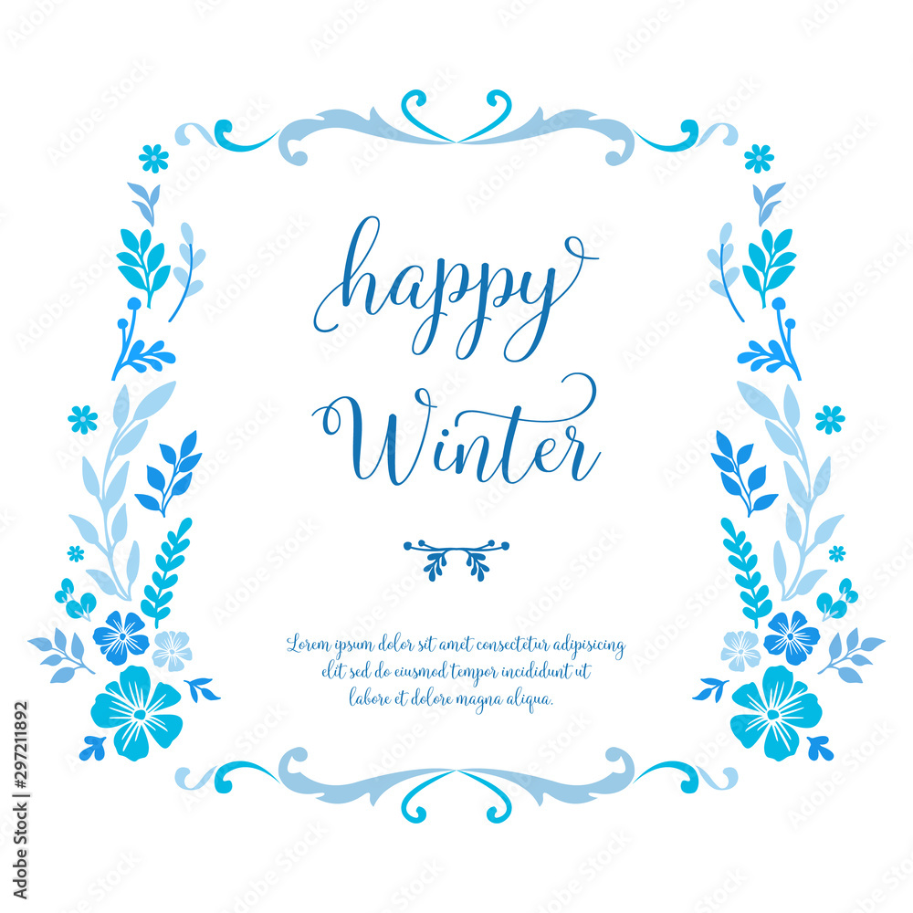 Elegant blue wreath frame, for design element of card happy winter. Vector Elegant blue wreath frame, for design element of card happy winter. Vector