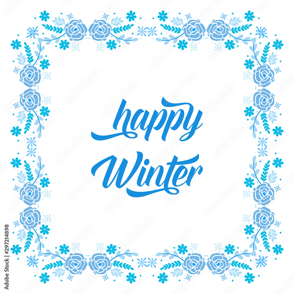 Nature design blue leaf flower frame for template of greeting card happy winter. Vector Nature design blue leaf flower frame for template of greeting card happy winter. Vector