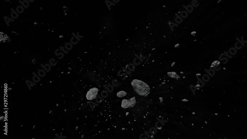 asteroid field fly through, science fiction space scene