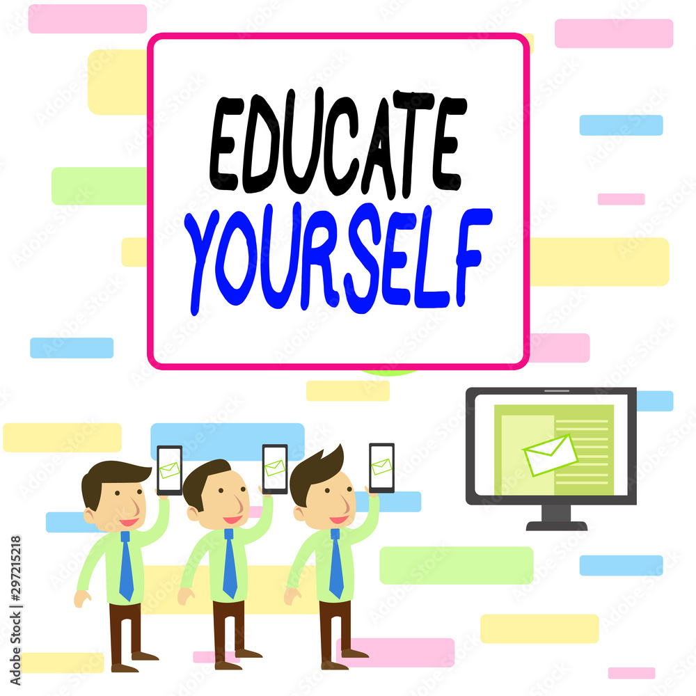 Writing note showing Educate Yourself. Business concept for prepare oneself or someone in a particular area or subject SMS Email Marketing Media Audience Attraction PC Loudspeaker