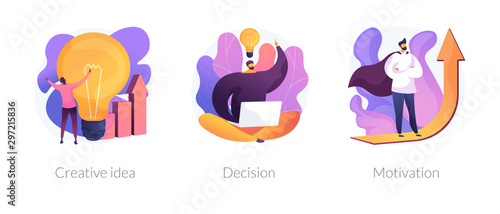 Innovative business strategy icons set. Brainstorm, problem solution development, personal growth. Creative idea, decision, motivation metaphors. Vector isolated concept metaphor illustrations