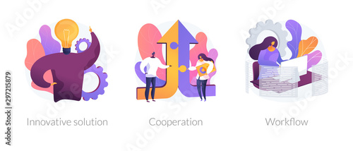 Effective work icons set. Creative ideas generation, team building, productivity management. Innovative solution, cooperation, workflow metaphors. Vector isolated concept metaphor illustrations