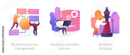 Workflow organization, statistical analysis, corporate planning. Business process management, analytics and data science, business strategy metaphors. Vector isolated concept metaphor illustrations