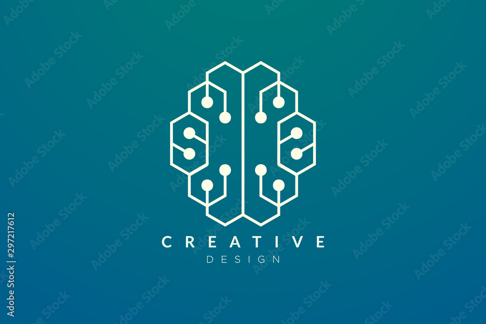 Design abstract brain shape logo with technology style. Simple and modern vector design for business brand in the field of digital technology, network, internet, media, data, electronic, software. Design abstract brain shape logo with technology style. Simple and modern vector design for business brand in the field of digital technology, network, internet, media, data, electronic, software.