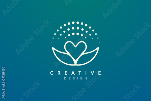 Logo design combined from the shape of a leaf and heart. Simple and modern vector design for business brands in the spa, hotel, beauty, health, fashion, cosmetic, boutique, salon, yoga, therapy.