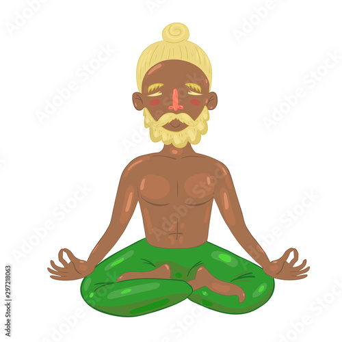 Man in lotus position isolated on white background