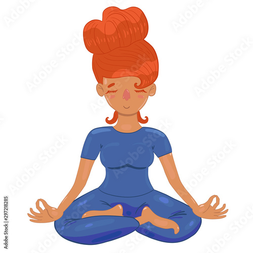 Woman in lotus position. Isolate on white background
