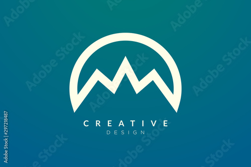 Logo design that combines circle objects with mountains. Minimalist and modern vector design for your business brand or product.
