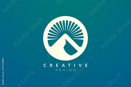Logo design of combined circle, mountain and sun object. Minimalist and modern vector design for your business brand or product.