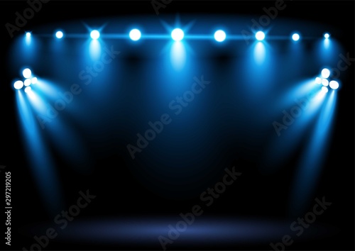 Bright blue stadium arena lighting spotlight Graphic element vector illustration
