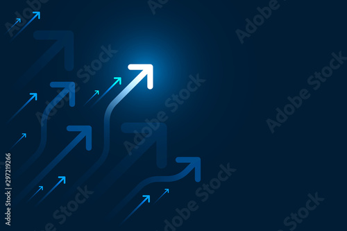 Light up arrow circuit on blue background illustration, digital growth concept.