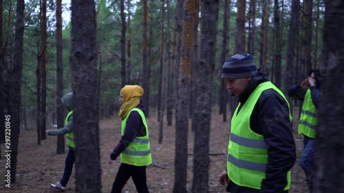 Wallpaper Mural group of volunteers in green vests went in search of missing persons in a pine forest Torontodigital.ca