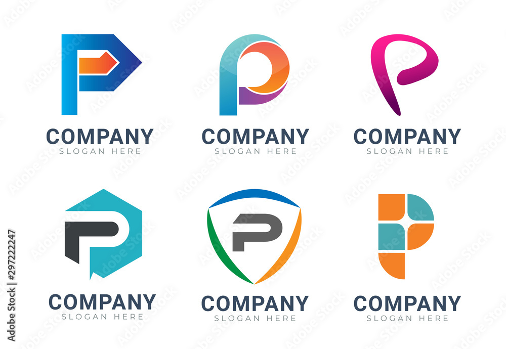Set of letter P logo icons design template elements. Collection of vector sign symbol Set of letter P logo icons design template elements. Collection of vector sign symbol
