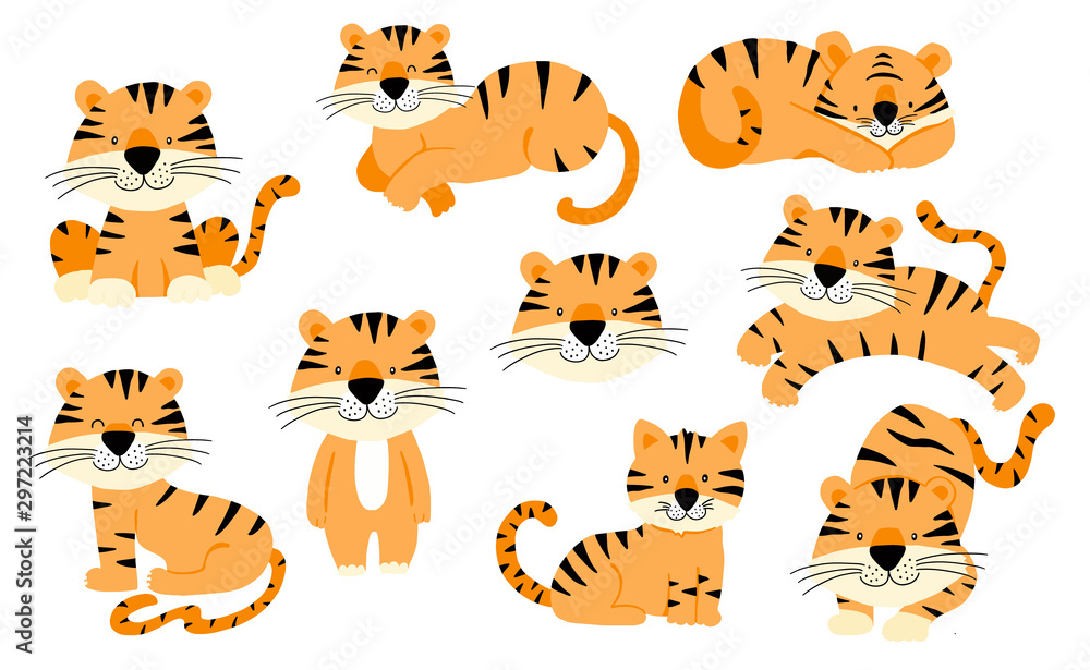 Cute animal object collection with tiger. illustration for icon,logo,sticker,printable