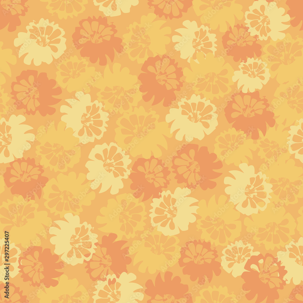 Vector yellow monochrome marigold flower abstract seamless pattern. Perfect for fabric, scrapbooking and wallpaper projects. Vector yellow monochrome marigold flower abstract seamless pattern. Perfect for fabric, scrapbooking and wallpaper projects.