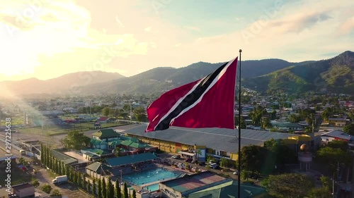 Drone shot of the trinidad and tobago national flag