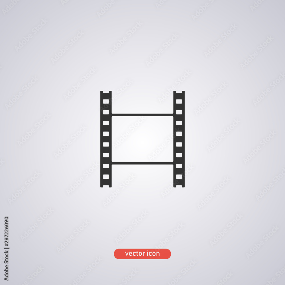 Black film strip icon in flat style isolated on gray background. Vector illustration.