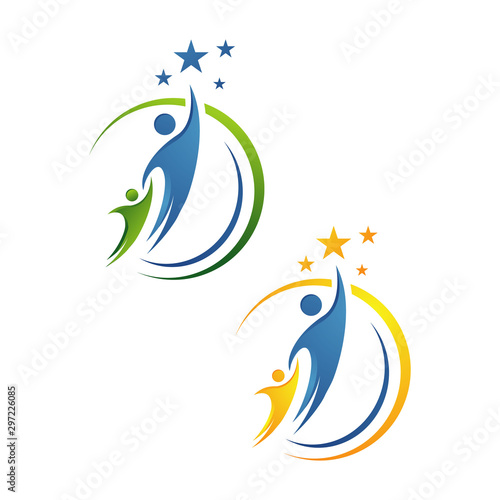 son and father logo design vector. guiding to the star illustration concept