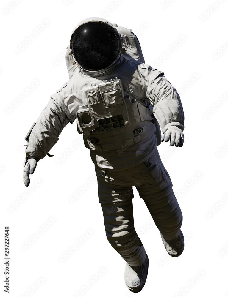 astronaut during space walk, isolated on white background