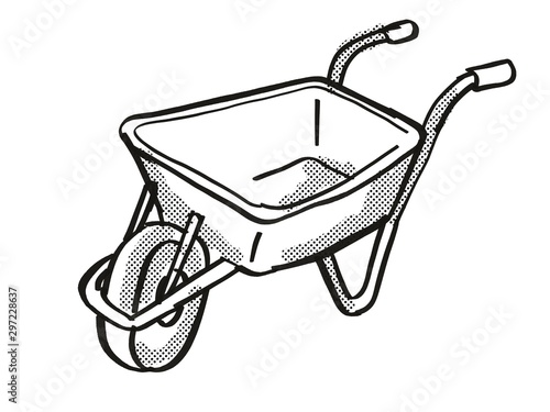 Wheel Borrow or Wheelborrow Wagon Cartoon Retro Drawing photo