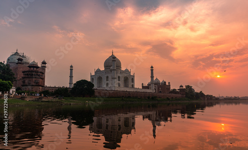 Exterior of The Taj Mahal ,ivory-white marble mausoleum on the south bank of the Yamuna river in the Indian city of Agra. photo