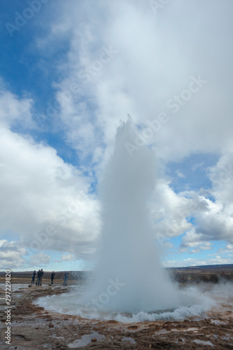 Strokkur, Iceland's biggest geyser situated in the Haukadalur valley geothermal area beside the Hvítá River