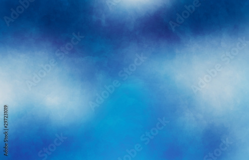 Blue and white cloudy sky gradient watercolor textured background Abstract overcast sky or color smoke art painted texture