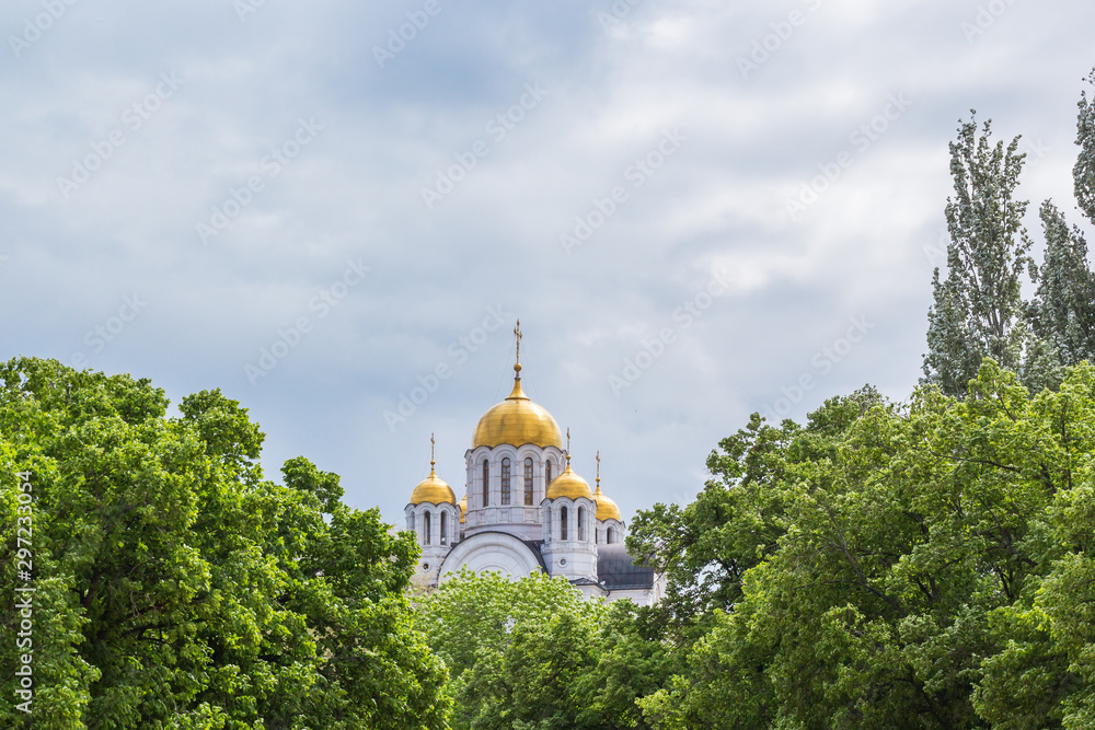 Domes of St. George Church in greenery, Samara