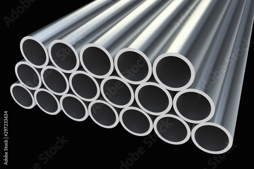 Steel metal profiles in pipe shape - industry concept