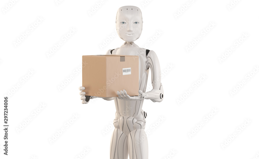 robot with a package, artificial intelligence 3d illustration robot with a package, artificial intelligence 3d illustration