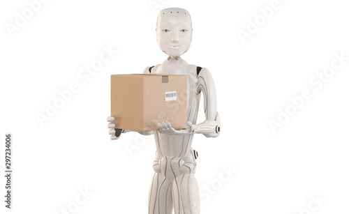 robot with a package, artificial intelligence 3d illustration © wetzkaz