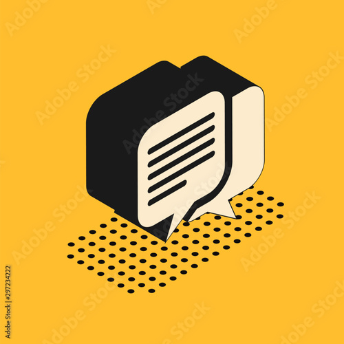 Isometric Chat icon isolated on yellow background. Speech bubbles symbol. Vector Illustration