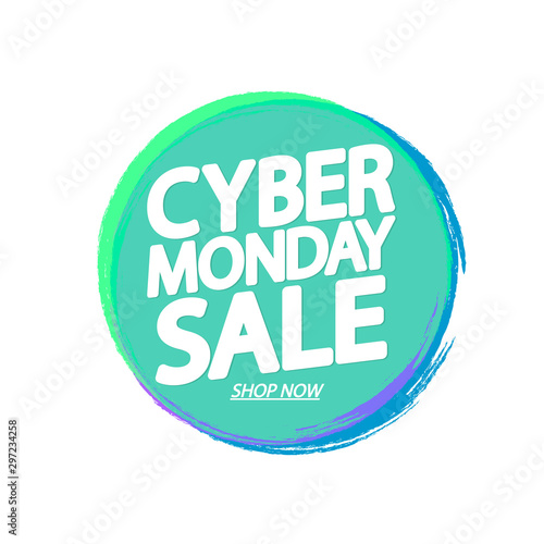 Cyber Monday Sale, banner design template, discount tag, grunge brush, vector illustration