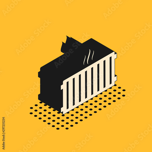 Isometric Heating radiator icon isolated on yellow background. Vector Illustration