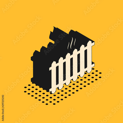 Isometric Heating radiator icon isolated on yellow background. Vector Illustration