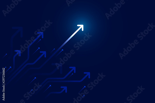 Light up arrow circuit on blue background illustration, digital growth concept.