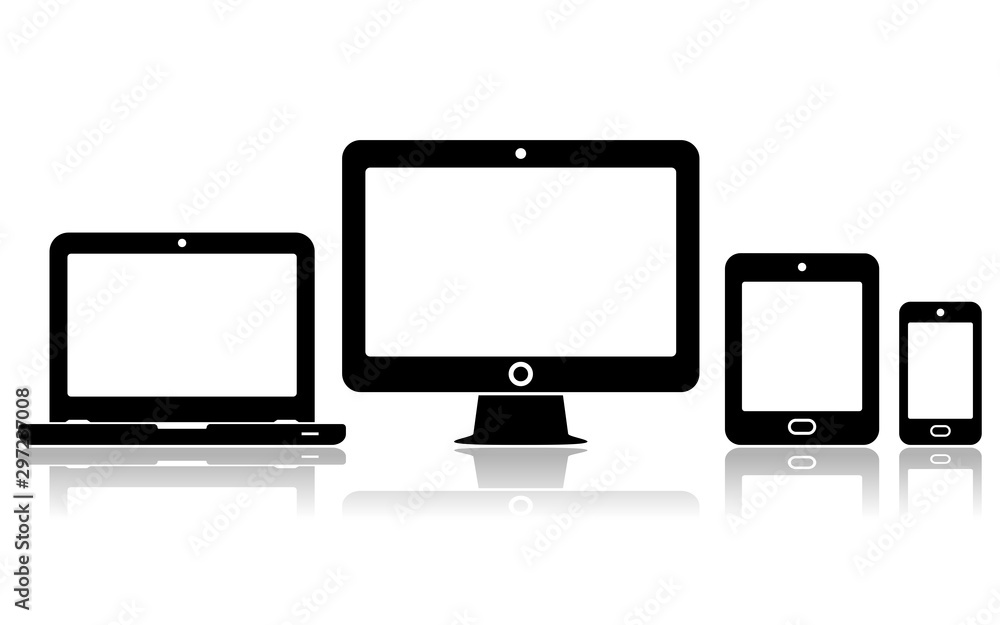Smartphone, tablet, laptop and desktop computer icons. Vector illustration of responsive web design. Smartphone, tablet, laptop and desktop computer icons. Vector illustration of responsive web design.