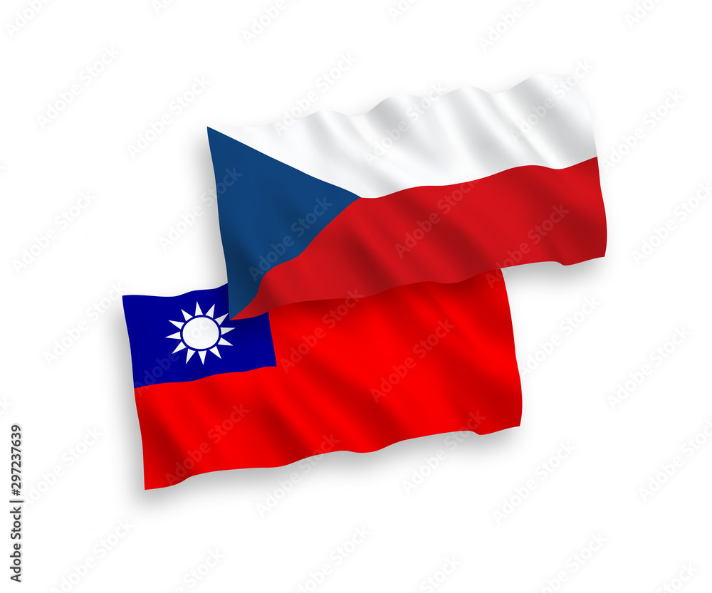 National vector fabric wave flags of Czech Republic and Taiwan isolated on white background. 1 to 2 proportion. National vector fabric wave flags of Czech Republic and Taiwan isolated on white background. 1 to 2 proportion.