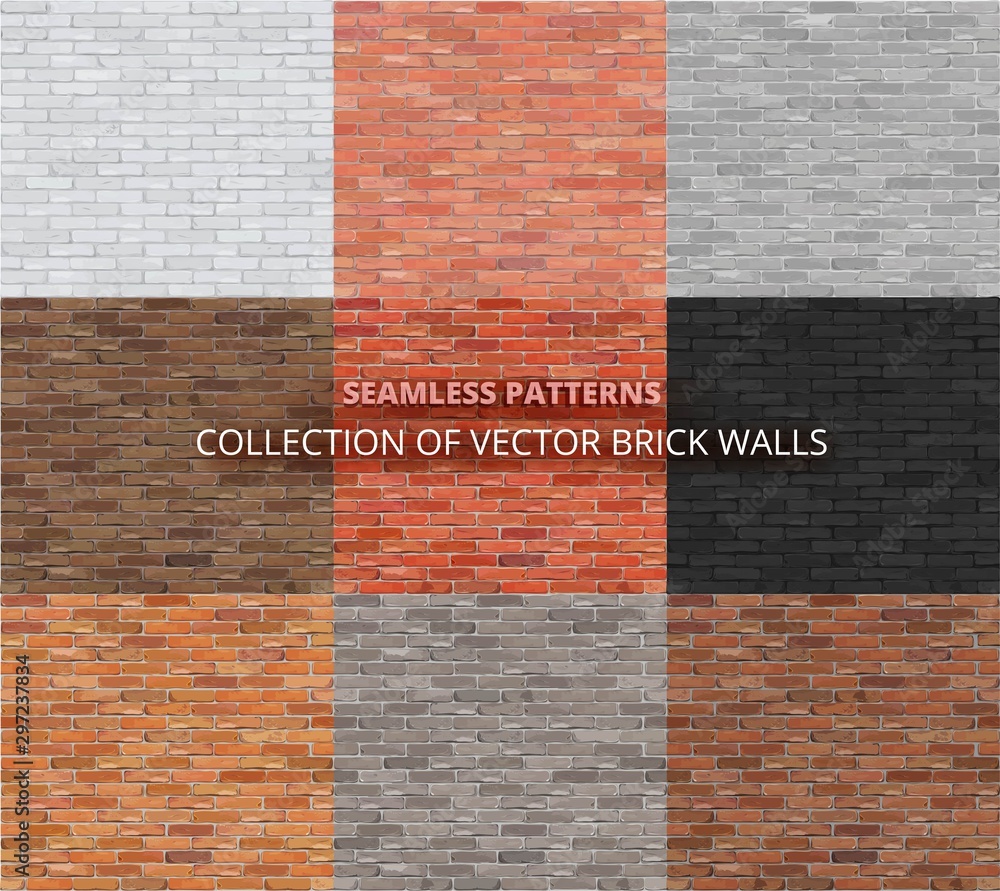 Rectangle pattern set. Vector seamless brick wall backgrounds - obrazy, fototapety, plakaty 
